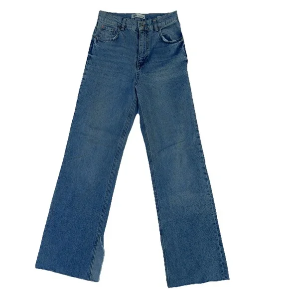 Zara Wide Leg Flare the 90s Full Length Light Medium Blue Women's Jeans Size 6 - Picture 3 of 6